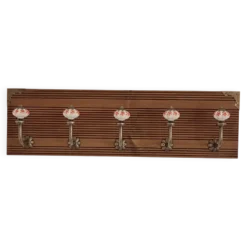 Porte manteau mural style vintage 5 patères céramique motifs floraux - bois
