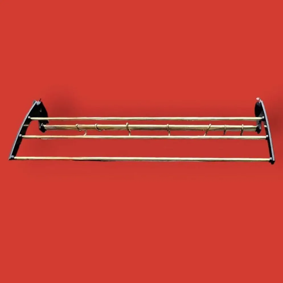 Portemanteau mural vintage en bakélite noire & laiton – années 1950