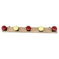Portemanteau à 5 patères métal laqué jaune et rouge vintage 1960