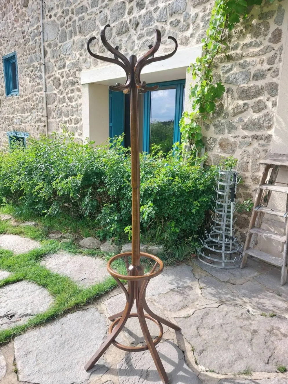 portemanteau perroquet, en bois de teinte foncée