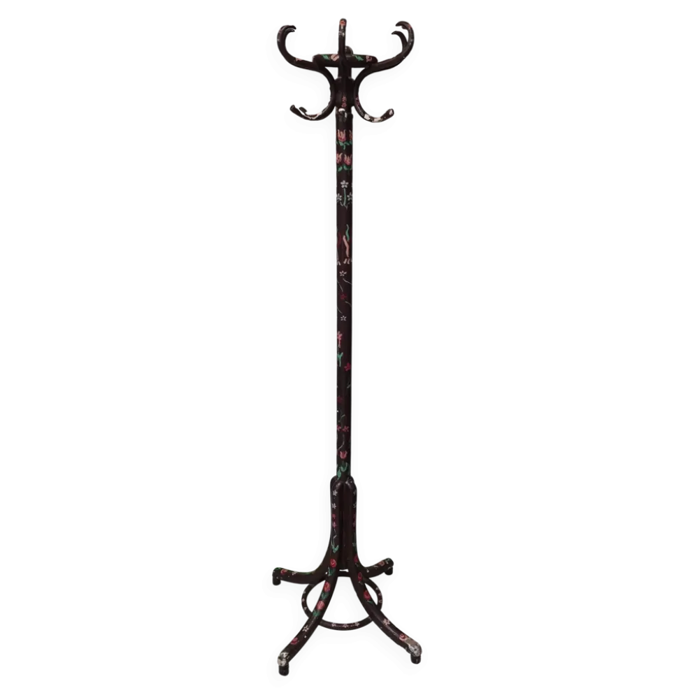 Portemanteau perroquet en bois massif, décor floral peint