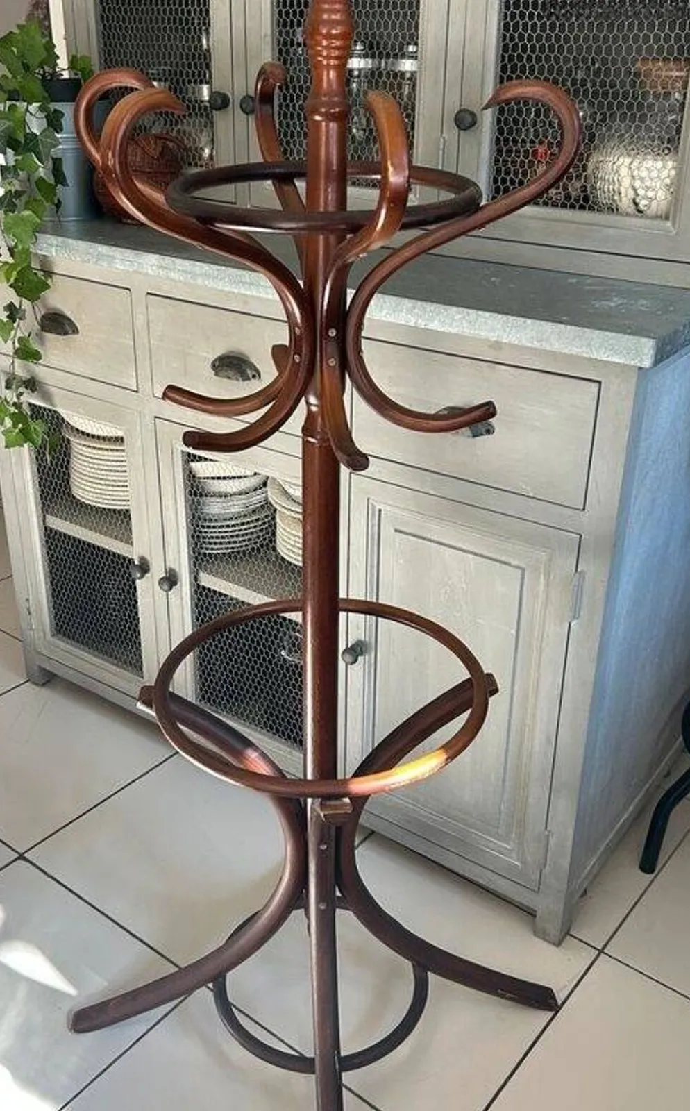 Porte manteau perroquet en bois courbé tête pivotante - style Thonet