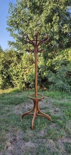Porte manteau perroquet vintage en bois brut rénové