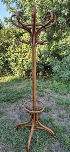 Porte manteau perroquet vintage en bois brut rénové