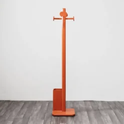 Porte-manteau porte-parapluie vintage des années 60 en bois orange mid-century