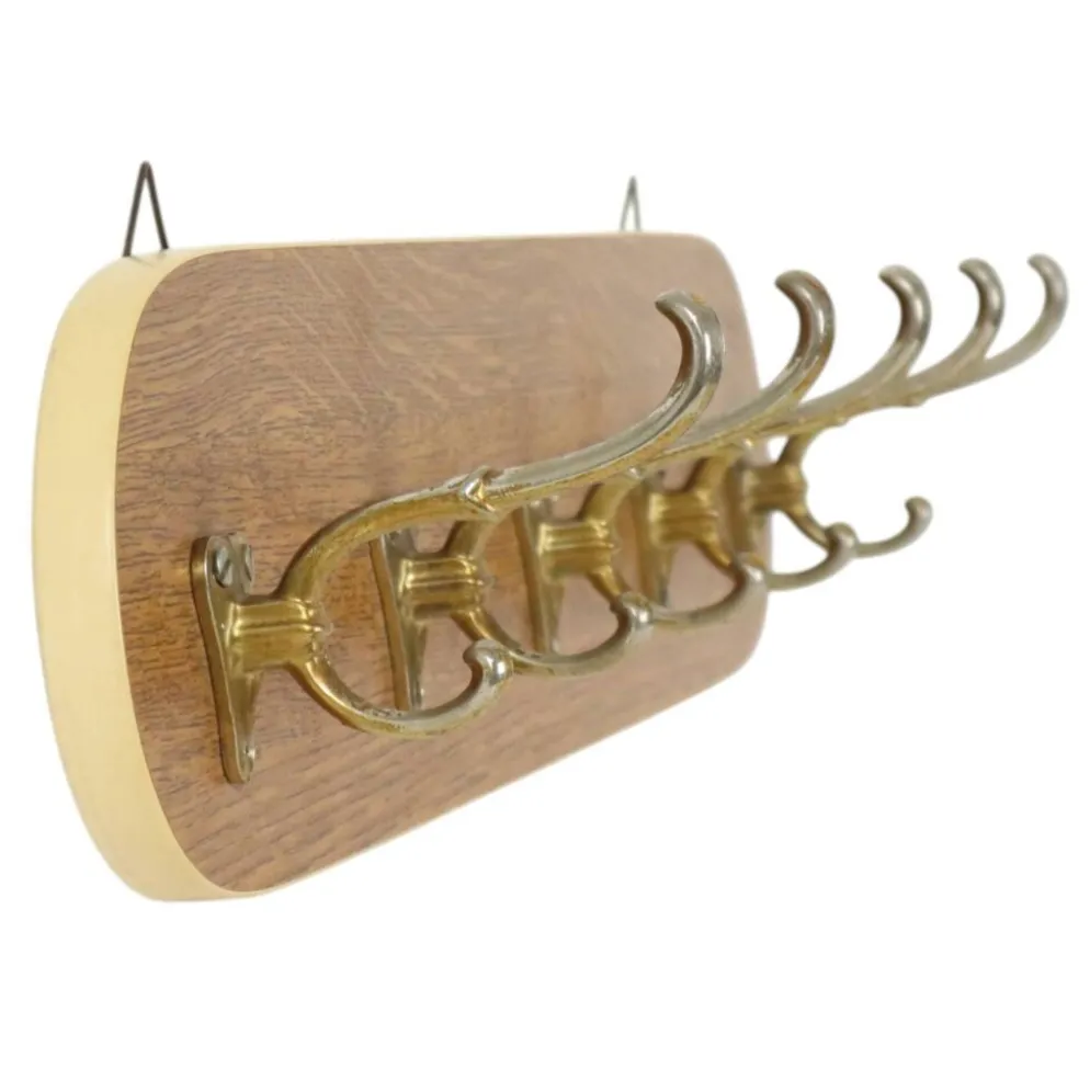 Porte-manteau Rockabilly vintage, design des années 1950, placage en bois, doré
