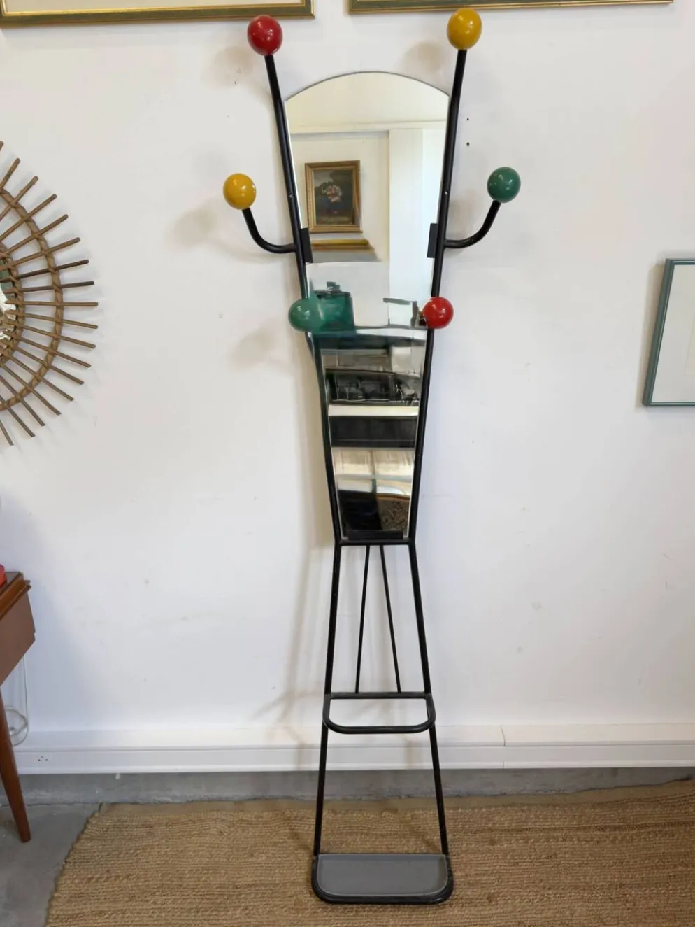 Porte-manteau Roger Féraud avec miroir – années 50/60