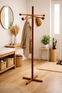 Porte-manteau sculptural en bois – design moderniste années 60