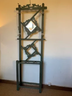 Porte manteau vestiaire art déco en bois patiné vert