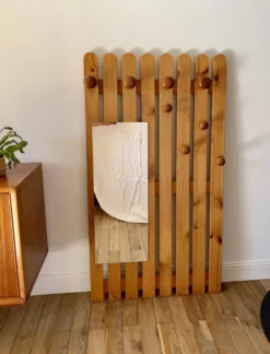 portemanteau vestiaire miroir en pin blond années 70-80