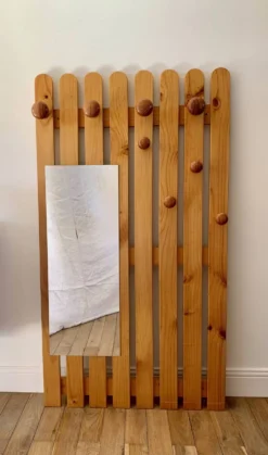 portemanteau vestiaire miroir en pin blond années 70-80