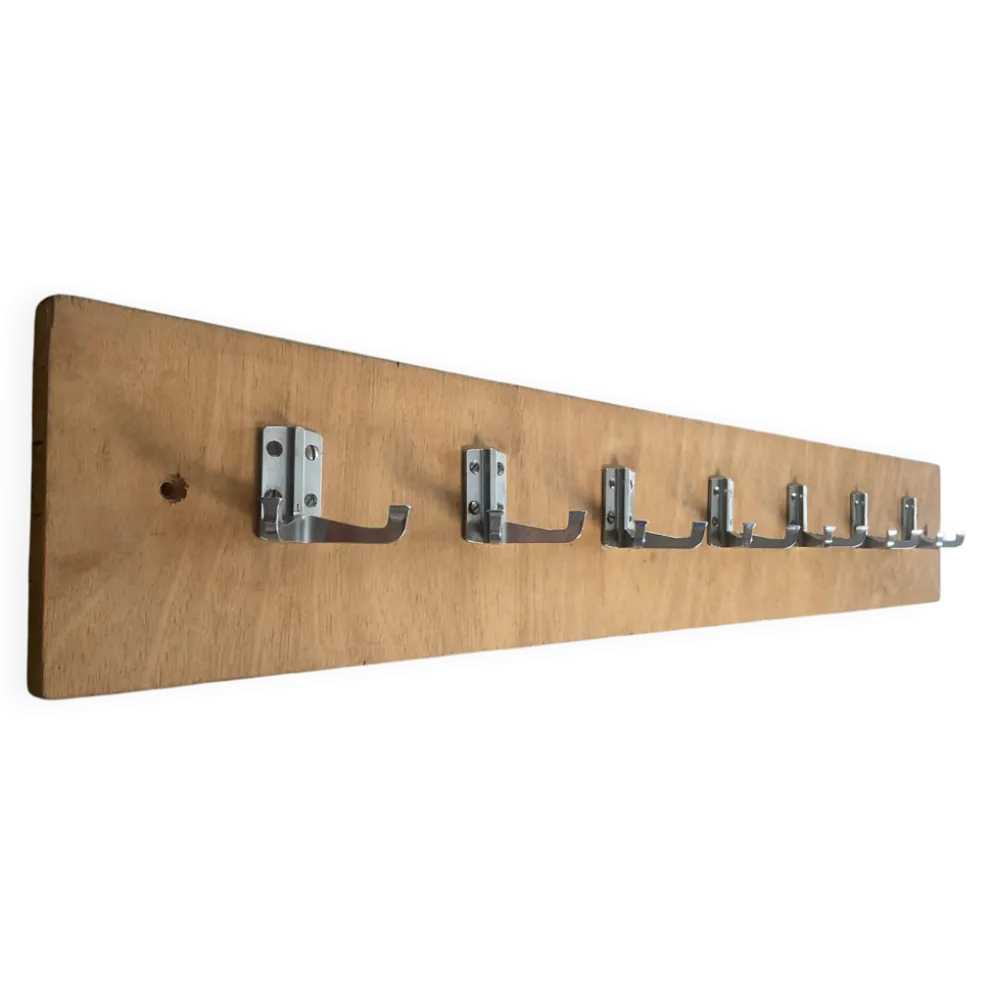 Porte manteau vestiaire mural vintage en teck et inox