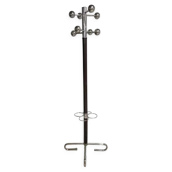 Porte-manteau vintage avec support pour parapluie, métal chromé et bois, milieu du 20e siècle, 175 x 42 cm