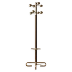 Porte-manteau vintage avec support pour parapluie, métal chromé et bois, milieu du 20e siècle, 175 x 42 cm