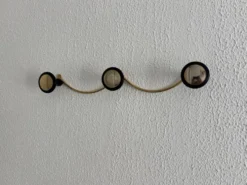 Portemanteau vintage 1960 doré or noir 3 patères - 45 x 7 cm
