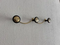 Portemanteau vintage 1960 doré or noir 3 patères - 45 x 7 cm