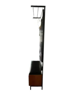 Porte-manteau vintage en bois, autoportant, avec miroir et espace de rangement