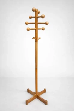Porte-manteau vintage en bois tourné – design années 70 – patine authentiqu