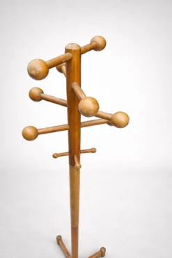 Porte-manteau vintage en bois tourné – design années 70 – patine authentiqu