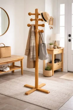 Porte-manteau vintage en bois massif – 180 cm