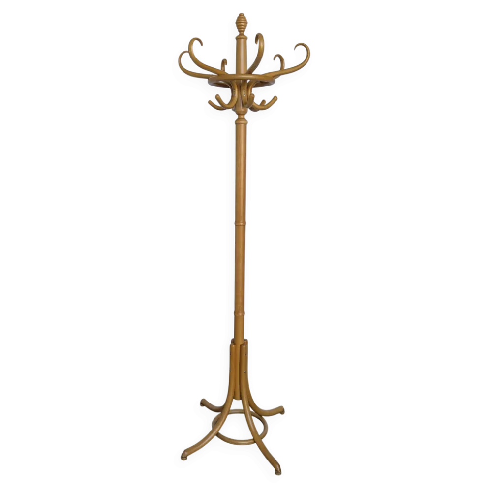 Porte-manteau vintage en bois cintré de style Thonet avec porte-parapluie