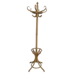 Porte-manteau vintage en bois cintré de style Thonet avec porte-parapluie.