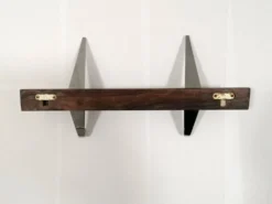 Porte-manteau vintage en céramique, teck et chrome.