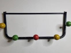 Portemanteau vintage en métal et bois, 5 patères, 74 cm