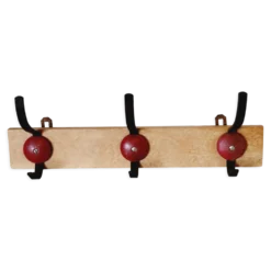 Porte manteau vintage industriel 3 patères en métal noir et rouge