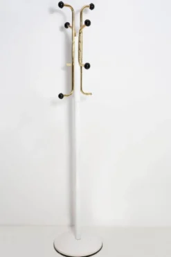 Porte-manteau vintage milieu du siècle blanc et or en métal, Italie, années 1960