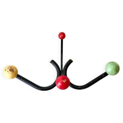 Portemanteau vintage métal et bois jaune/rouge/vert