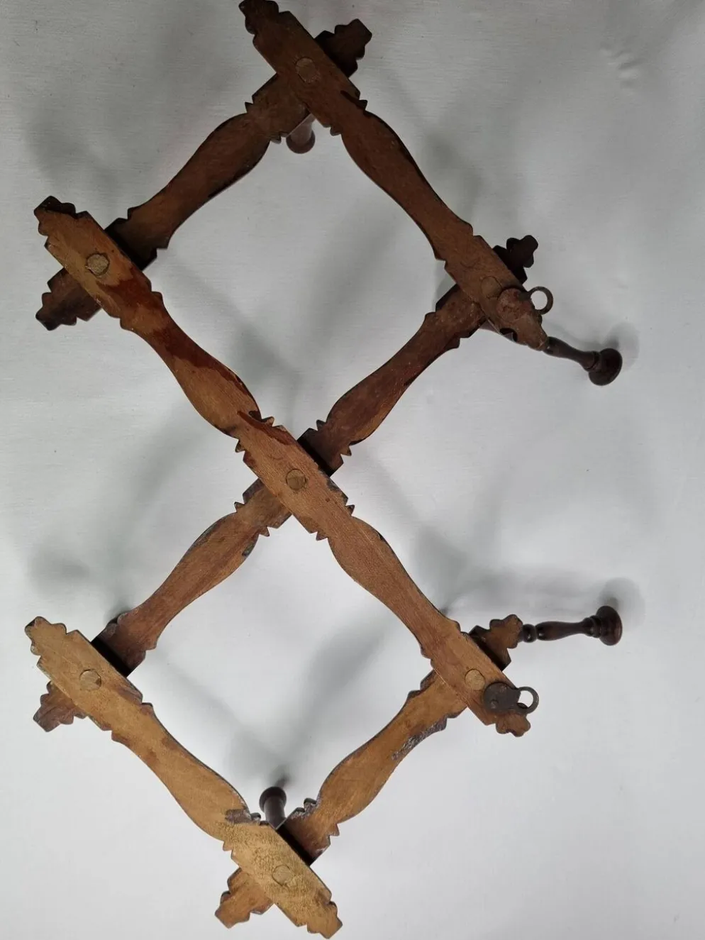 Porte-manteaux en bois extensible ancien, Napoléon III, 9 patères