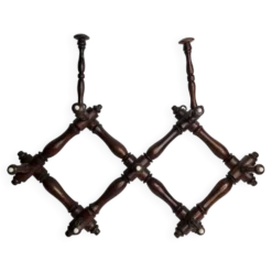 Porte-manteaux en bois extensible ancien, Napoléon III, 9 patères