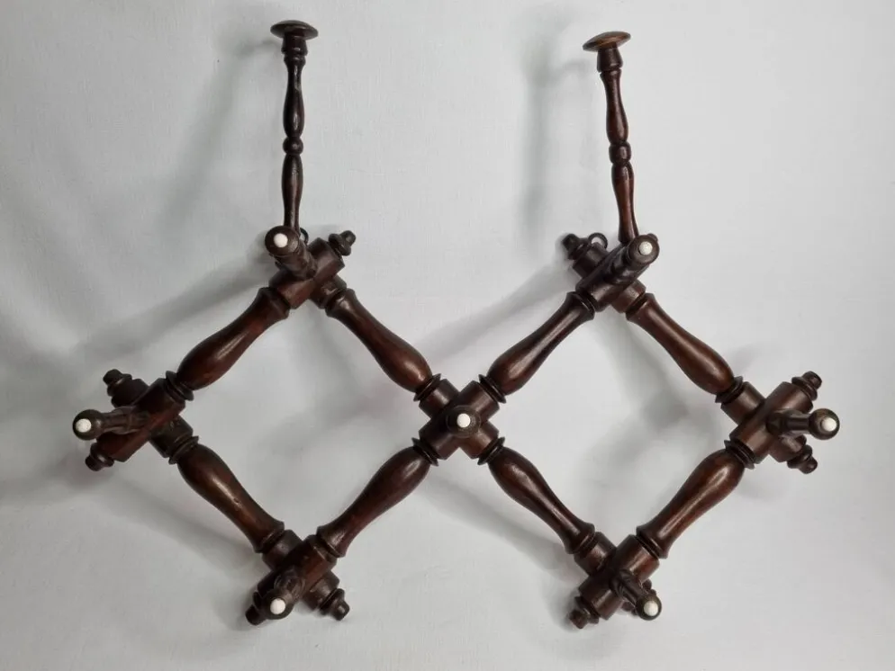 Porte-manteaux en bois extensible ancien, Napoléon III, 9 patères