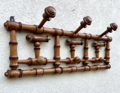 Porte-manteaux mural ancien en bois tourné façon bambou – fin XIXe