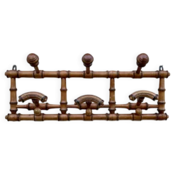 Porte-manteaux mural ancien en bois tourné façon bambou – fin XIXe