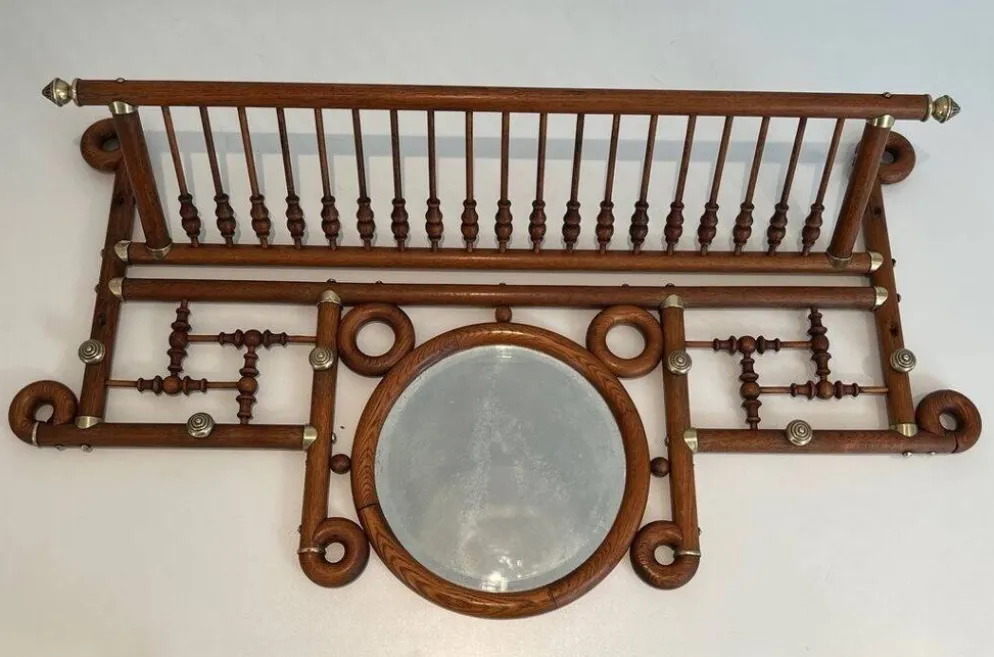 Porte-manteaux mural en bois courbé et laiton, Arts & Crafts, autriche, vers 1900