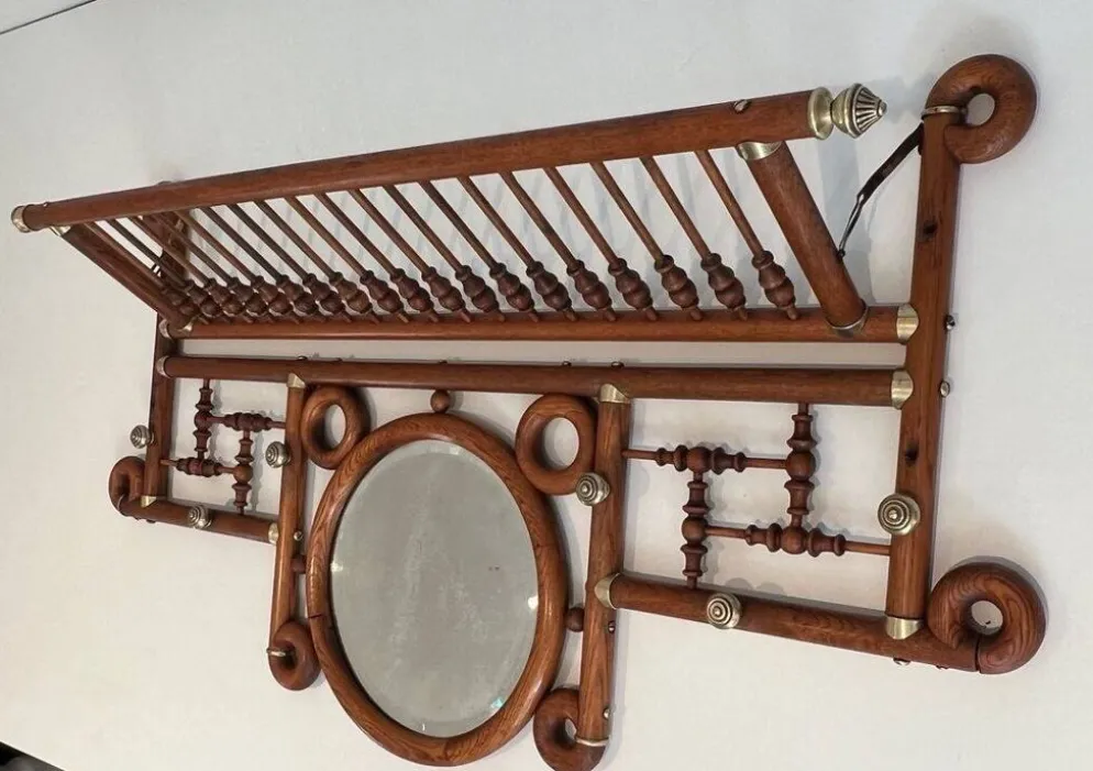 Porte-manteaux mural en bois courbé et laiton, Arts & Crafts, autriche, vers 1900