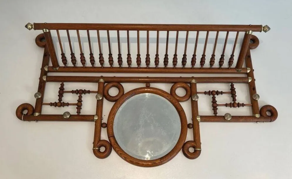Porte-manteaux mural en bois courbé et laiton, Arts & Crafts, autriche, vers 1900