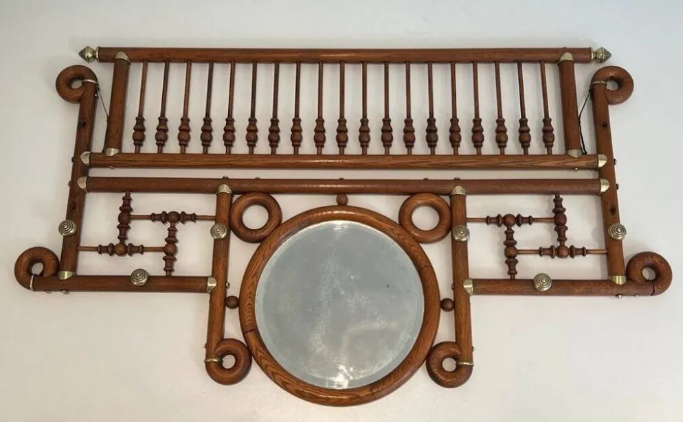 Porte-manteaux mural en bois courbé et laiton, Arts & Crafts, autriche, vers 1900