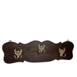 Porte-manteaux mural en bois, trois crochets en bronze