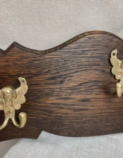 Porte-manteaux mural en bois, trois crochets en bronze