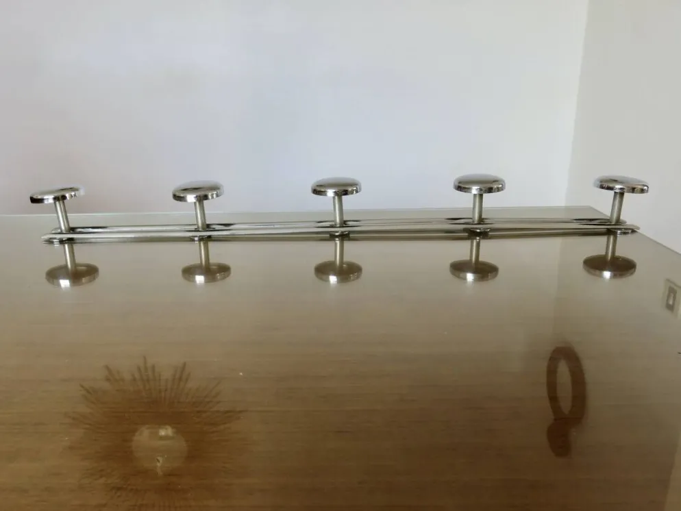 Porte manteaux mural en métal chromé à 5 patères, vintage, années 80