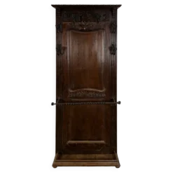 Porte-manteaux vestiaire d'entrée en chêne sculpté à patères fer forgé