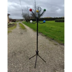 Porte manteaux vintage, métal et boules bois