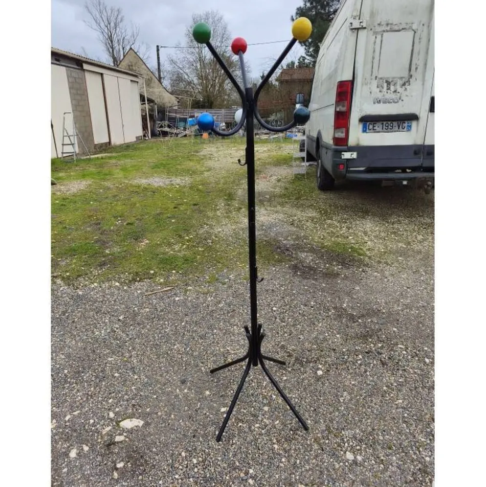 Porte manteaux vintage, métal et boules bois