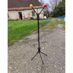 Porte manteaux vintage, métal et boules bois