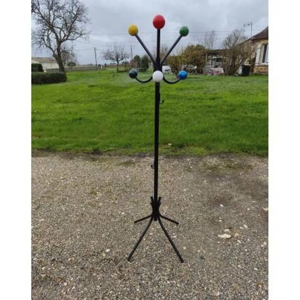 Porte manteaux vintage, métal et boules bois