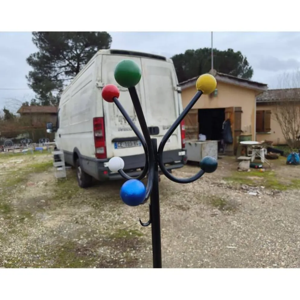 Porte manteaux vintage, métal et boules bois