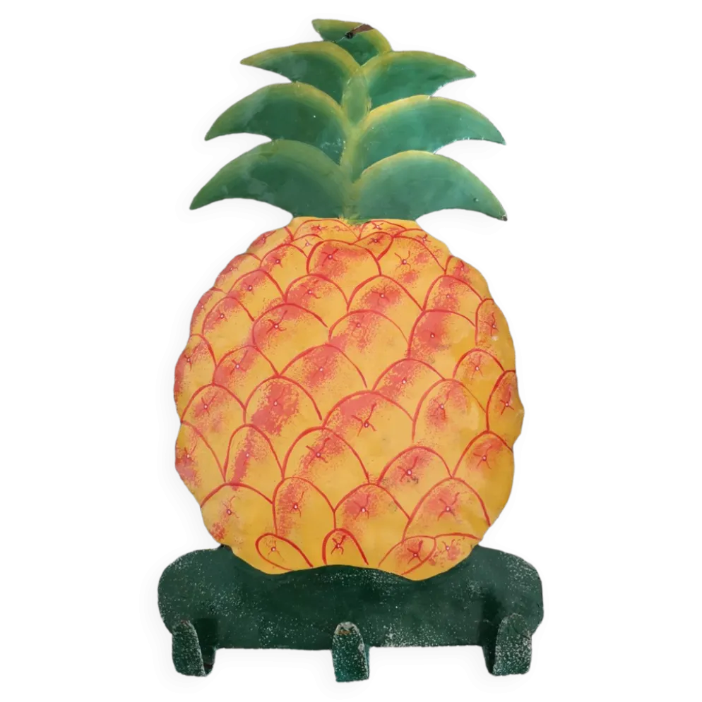 Porte serviettes/torchons en métal émaillé forme ananas, peint à la main - Années 1970/1980